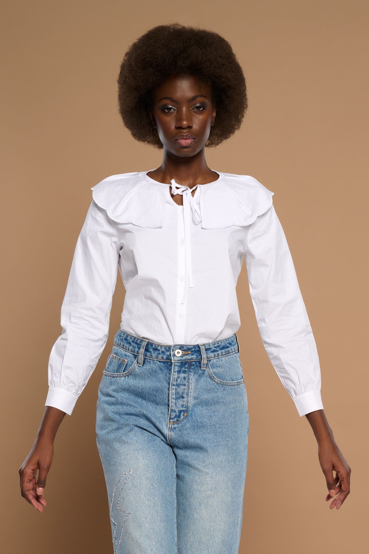 Blusa cuello bobo -Minueto- Piccola top Terracota Moda