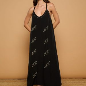 PREVENTA Vestido negro largo de tirantes -Minueto- THUNDER DRESS