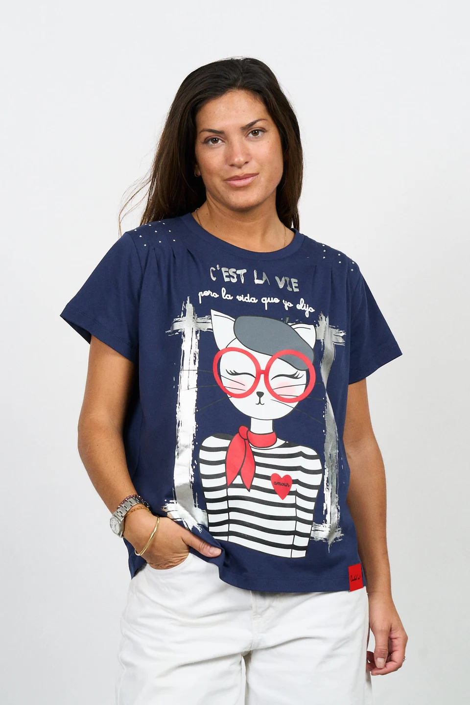 Camiseta Gato -Anabel Lee- Oh La La azul marino