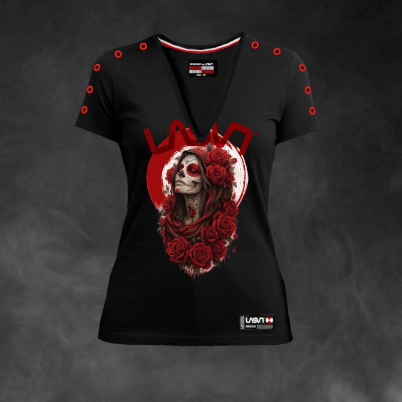 camiseta-de-mujer-lasal-flowers-negro