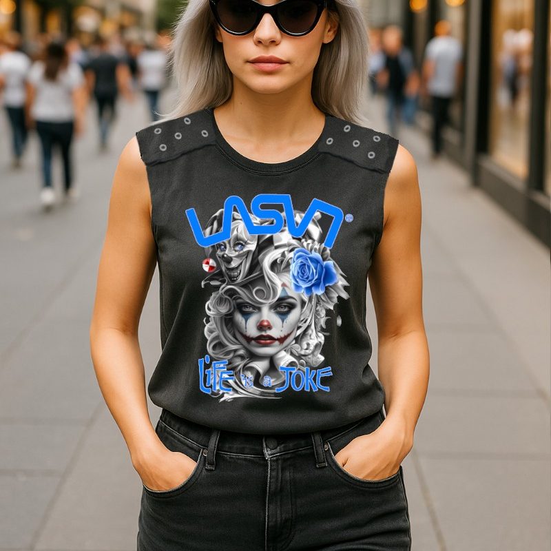 camiseta-de-mujer-lasal-joke-negro-desgastado